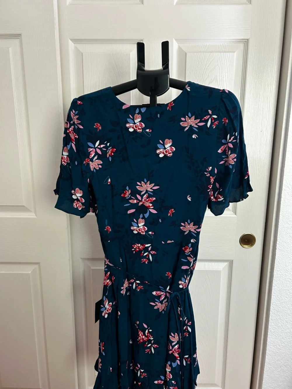 Lulu's Teal Floral Wrap Mini Dress - Picture 2 of 3